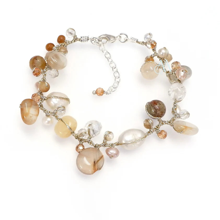 Handcrafted Pearl & Gemstone Bracelet on Silk - Large Stones