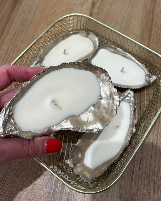 Champagne Oyster Shell Candle Pair