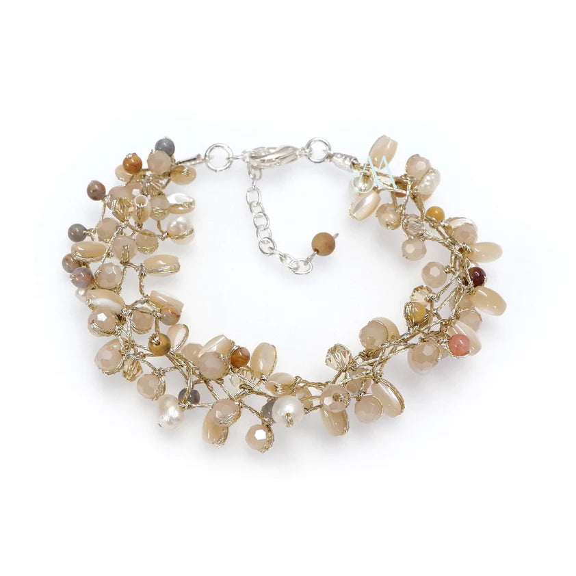 Handcrafted Pearl & Gemstone Bracelet on Silk - Small Stones