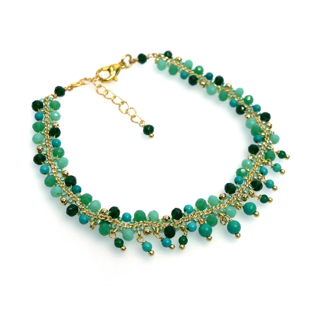 Handcrafted Gemstone Bracelet with 18K Gold Plating - Turquoise & Jade