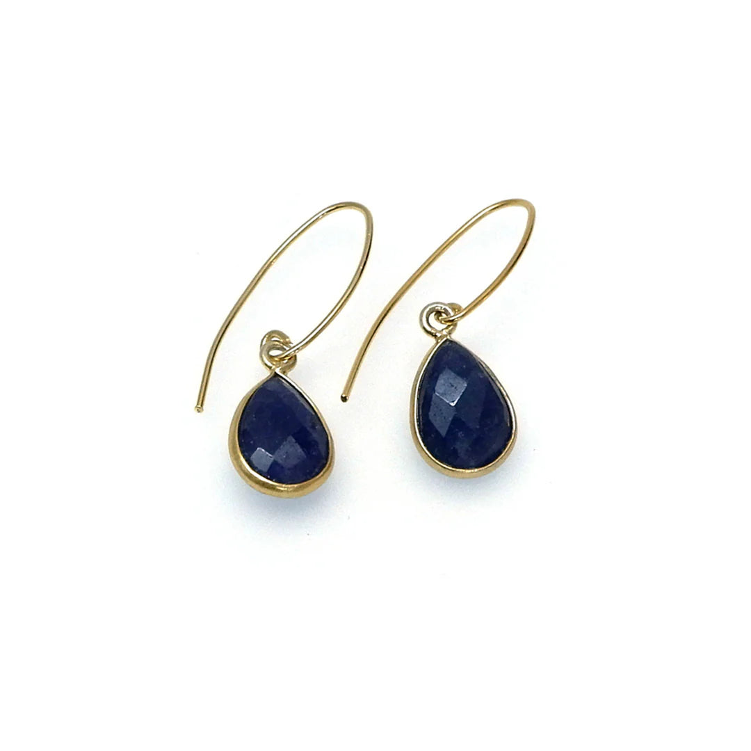 Handcrafted Gemstone Earrings  - Dark Blue Teardrop