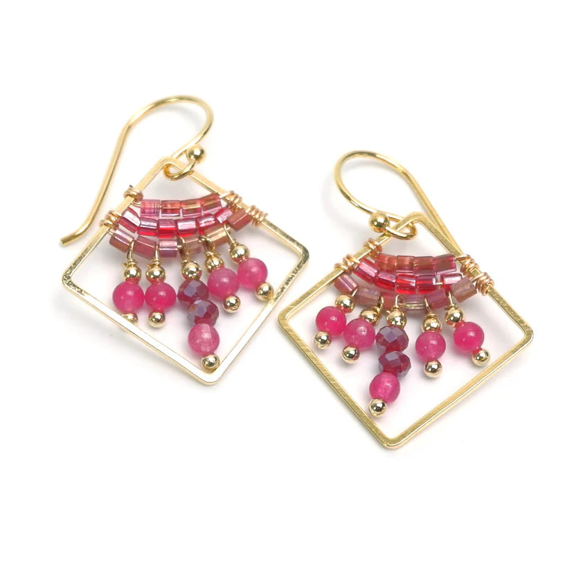 Handcrafted Gemstone & Crystal Earrings  - Large Rhombus