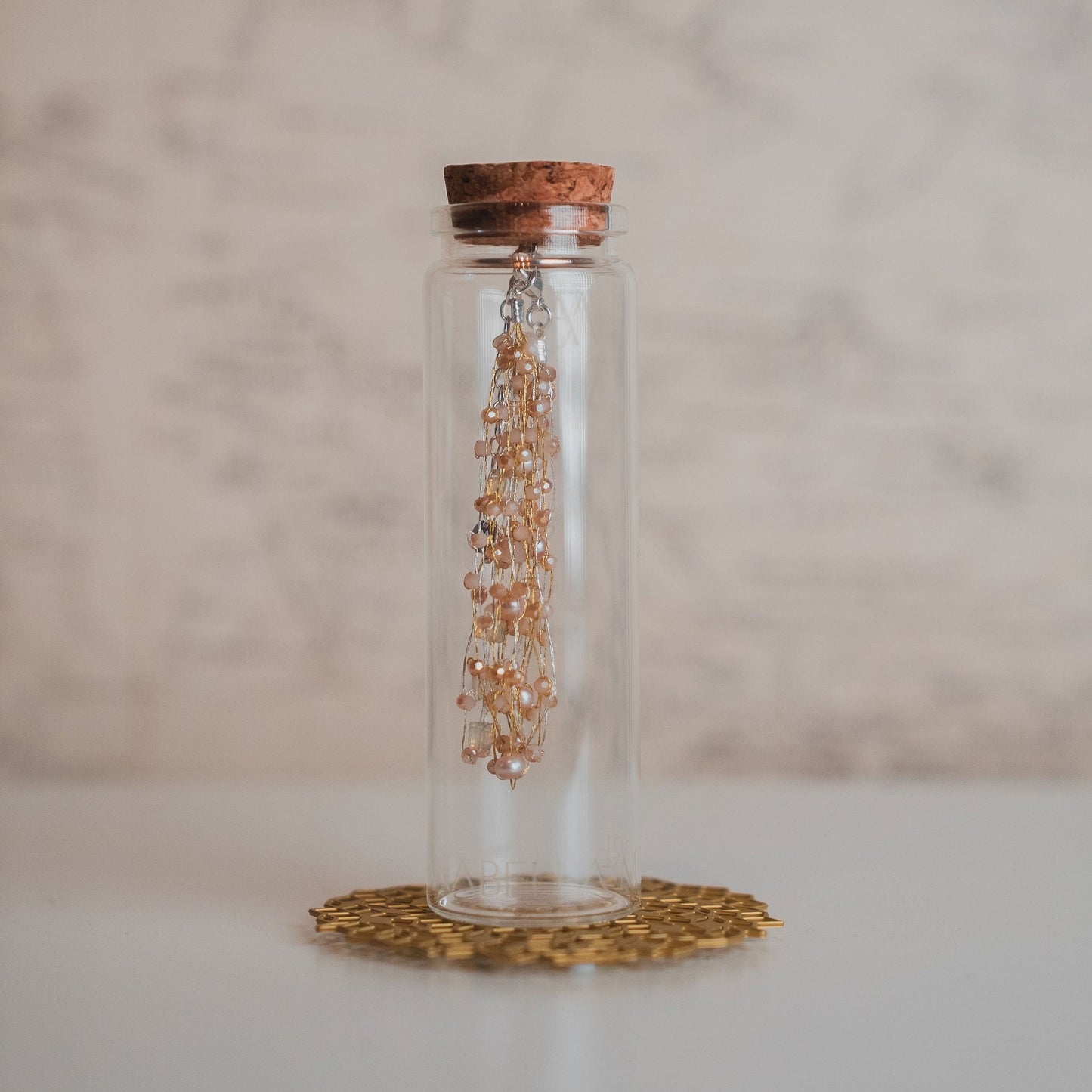 Handcrafted Pearl & Crystal Bracelet on Multi Strand Silk